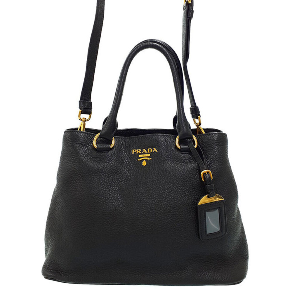 Prada Black Vitello Daino Convertible 2way Handbag
